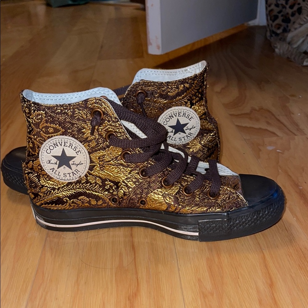 Converse Gold and Brown Baroque High-Top Sneakers